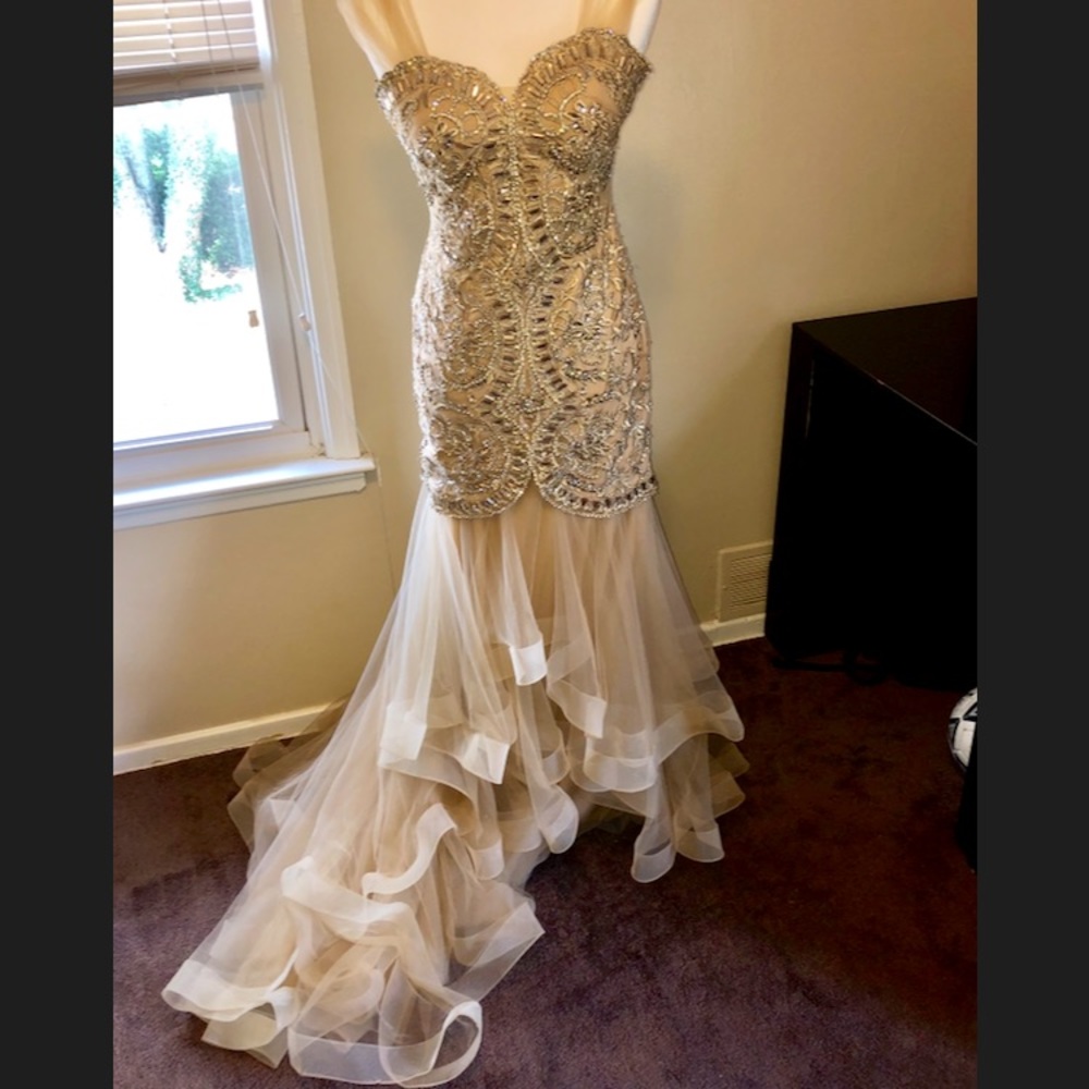 Johnny Marie gold/nude evening gown